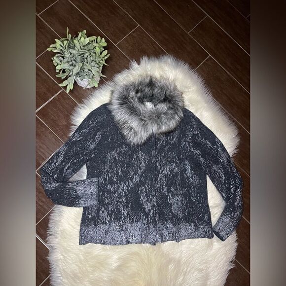 Chico’s Kendall Foil-Printed Cardigan sz 2 (12/L) - Picture 2 of 10